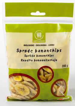 Bananchips spr&oslash;d snack &Oslash;kologiske - 200 gram
