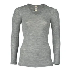 Langærmet bluse, uld/silke, Light grey, str. 34/36