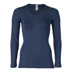 Langærmet bluse, uld/silke, Navy, str. 42/44
