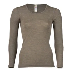 Langærmet bluse, uld/silke, Walnut, str. 46/48