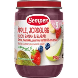 Frugtpure m jordbær,æble,pære,banan & blåbær 5 mdr