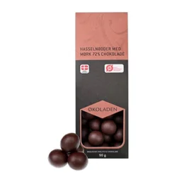 Hasselnødder m. 72% Mørk Chokolade Øko. - 90 gram