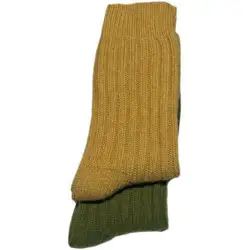 Tykke merinostrømper mustard/green str. 39/42 - 1 par 
