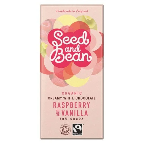 Seed & Bean Chokolade Hvid Hindbær & Vanille Øko. 85 gr.