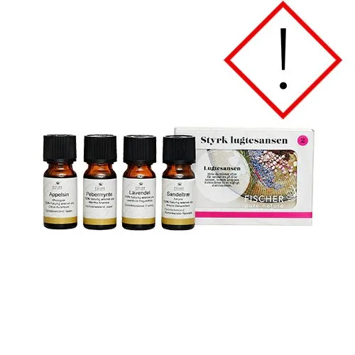 Styrk lugtesansen kit 2, 4 x10 ml æteriske olier Appelsin Ø, Pebermynte, Lavendel, Sandeltræ