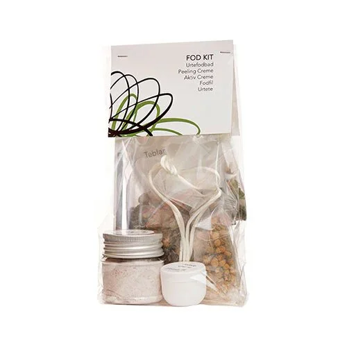 Fod Kit urtefodbad, peeling creme, aktiv creme, urtete & fodfil