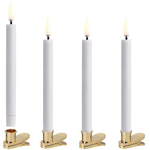 LED mini taper candle w. clip, 4-pack, 1,3x13,8 cm White