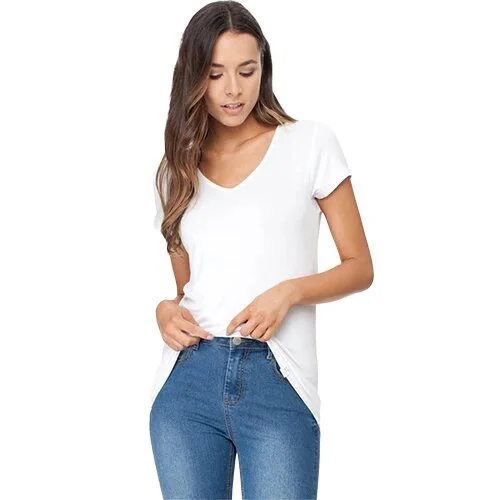 Women´s V-Neck T-Shirt hvid str. L