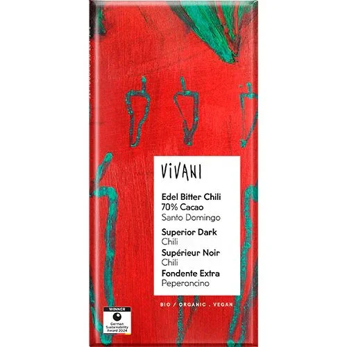 Vivani Grand Cru mørk chokolade med chili 70% Øko. - 80 gram