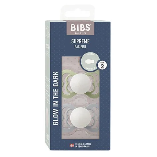 BIBS Supreme Silicone Size 2 Sage GLOW/Cloud GLOW - 1pk.
