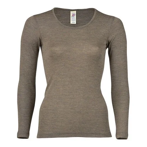 Langærmet bluse, uld/silke, Walnut, str. 38/40