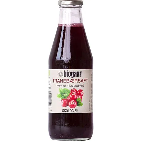 Tranebærsaft 100% ren saft Øko. - 750  ml.