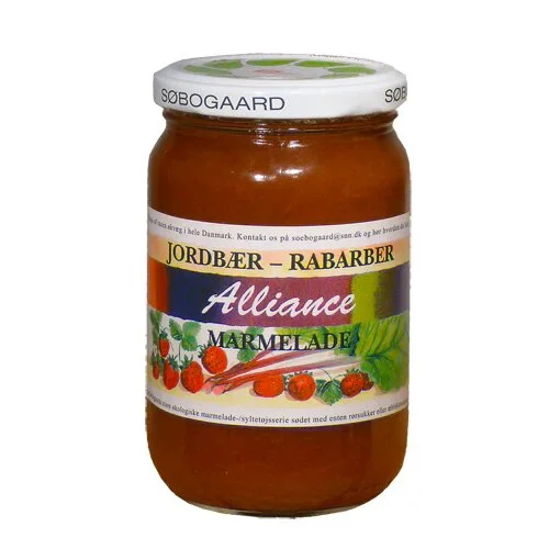 Jordbær/rabarber marmelade Øko. - 400 gram