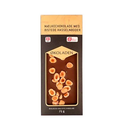 Chokolade Mælk m. Ristede Hasselnødder Øko. 75 gram