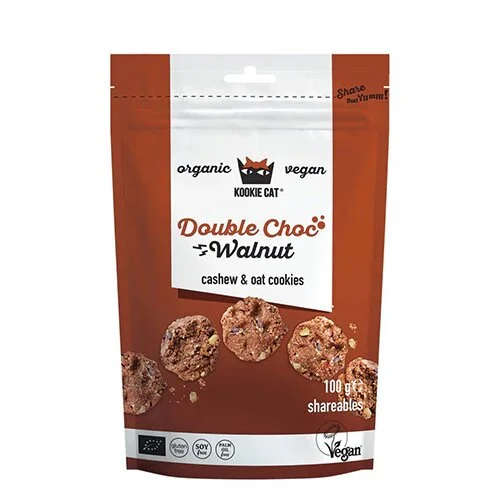 Kookie Cat Dobbelt Choc Valnød Økologisk - 100 gram