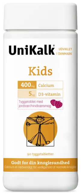 UniKalk Kids jordbær/hindbær tyggetablet - 90 tabletter