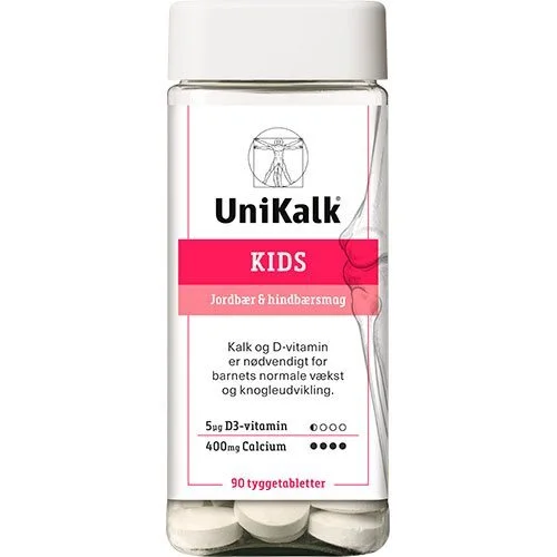 UniKalk Kids jordbær/hindbær tyggetablet - 90 tabletter