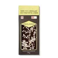 Chokolade mørk ingefær/lemon Ø 72% - 75 gram