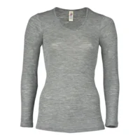 Langærmet bluse, uld/silke, Light grey, str. 46/48