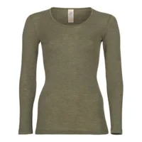 Langærmet bluse, uld/silke, Olive, str. 34/36