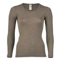 Langærmet bluse, uld/silke, Walnut, str. 34/36