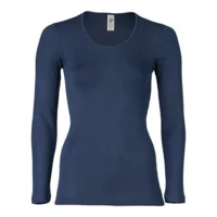 Langærmet bluse, uld/silke, Navy, str. 46/48