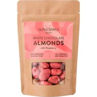 Mandler m. hvid chokolade & hindbær Ø - 100 gram