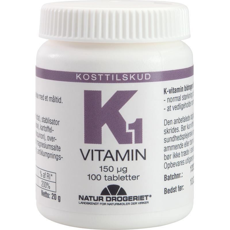 Billede af K1-vitamin 150 ug - 100 tabletter hos Duft og Natur