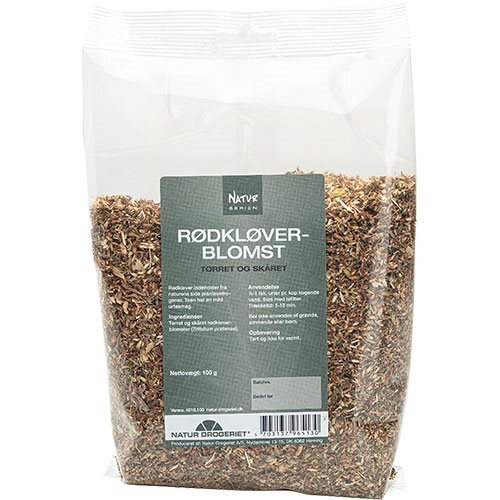 Oplev de mange fordele ved Natur-Drogeriet Rødkløverblomst - 100 g. Denne tørrede urt er indsamlet fra de vilde marker i Europa og er kendt for sine unikke egenskaber. Rødkløver er en naturlig kilde til plantesteroider, som kan være gavnlige for kvinder i overgangsalderen. Brug den i te, som krydderi eller i kosttilskud for at støtte dit velvære. En naturlig løsning, der kan hjælpe dig med at finde balance i en vigtig livsfase.

- Tørrede rødkløverblomster fra vilde marker.
- Naturlig kilde til plantesteroider.
- Ideel til støtte under overgangsalderen.
- Kan anvendes i te og som kosttilskud.
- Øger det generelle velvære.
- Let at inkludere i din daglige kost.