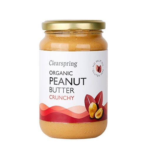 Se Peanut butter Crunchy Økologisk Clearspring - 350 gram hos Duft og Natur