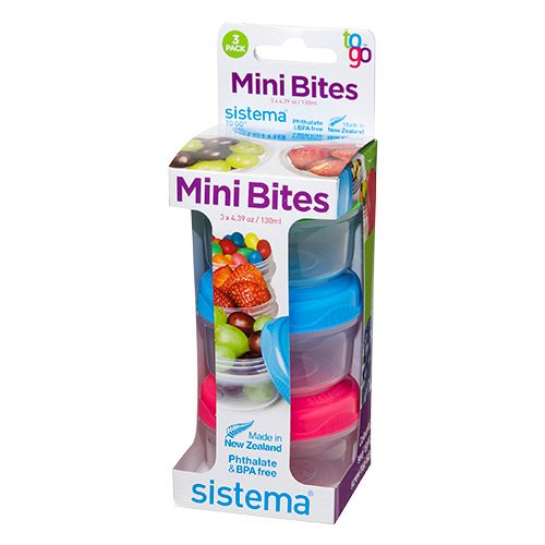 Billede af Mini bites to go 130 ml Grøn, blå, pink Sistema hos Duft og Natur