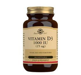 Se Solgar D3-vitamin 25 mcg softgel (1000 i.u.) - 100 kapsler hos Duft og Natur