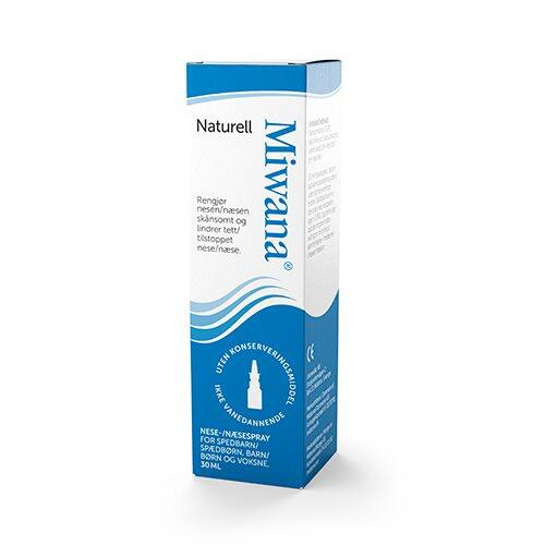 Oplev Miwana Næsespray Naturell - 30 ml, der tilbyder en skånsom og effektiv løsning til at rense din næse. Denne naturlige isotoniske saltopløsning med en koncentration på 0,9% hjælper med at lindre en tilstoppet næse forårsaget af forkølelse, allergi og tørre slimhinder. Den praktiske sprayflaske gør det nemt at anvende, når behovet opstår. Giv din næse den pleje, den fortjener, og nyd en friskere vejrtrækning med Miwana.

- Naturlig isotonisk saltopløsning
- Skånsom rengøring af næsen
- Lindrer tilstoppet næse og symptomer ved allergi
- Effektiv mod tørre slimhinder
- Praktisk sprayflaske til hurtig og nem anvendelse
- Velegnet til hele familien