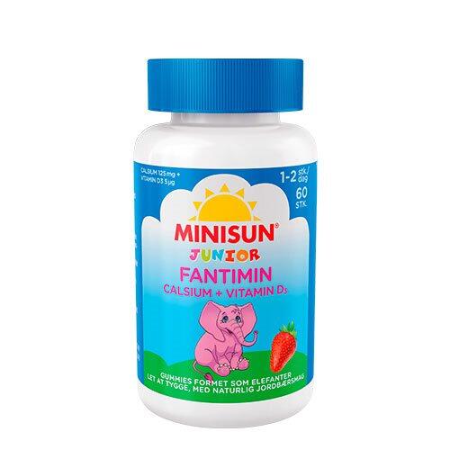 Se Minisun Fantimin Calcium & D3 vitamin Junior 60 gum - TÆT PÅ UDLØB hos Duft og Natur