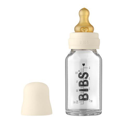 Billede af BIBS Baby Glass Bottle Complete Set Latex 110ml Ivory - 1 stk
