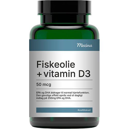Mezina Fiskeolie med vitamin D3 - 50 mcg - 160 kapsler