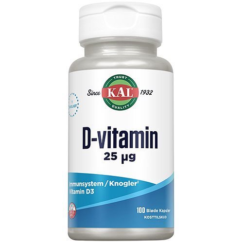 Se KAL D-vitamin 25 mcg. - 100 kapsler hos Duft og Natur